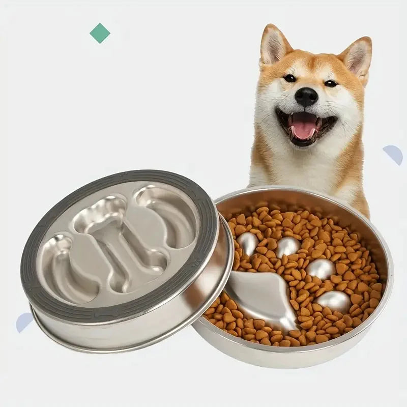 Premium Stainless Steel Choke Prevention And Slow Eating Food Bowl