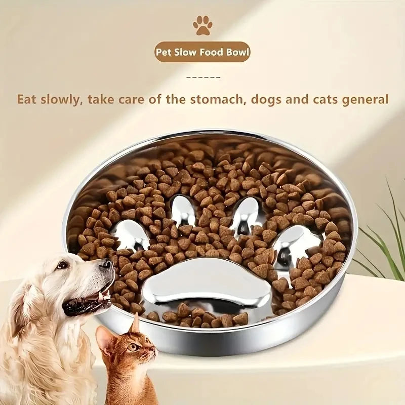 Premium Stainless Steel Choke Prevention And Slow Eating Food Bowl